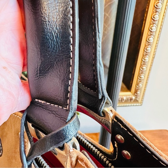 UNBRANDED BROWN SUEDE BLACK TRIM & HANDLES LIKE NEW 8” DROP HANDBAG PURSE BAG - Picture 4 of 9
